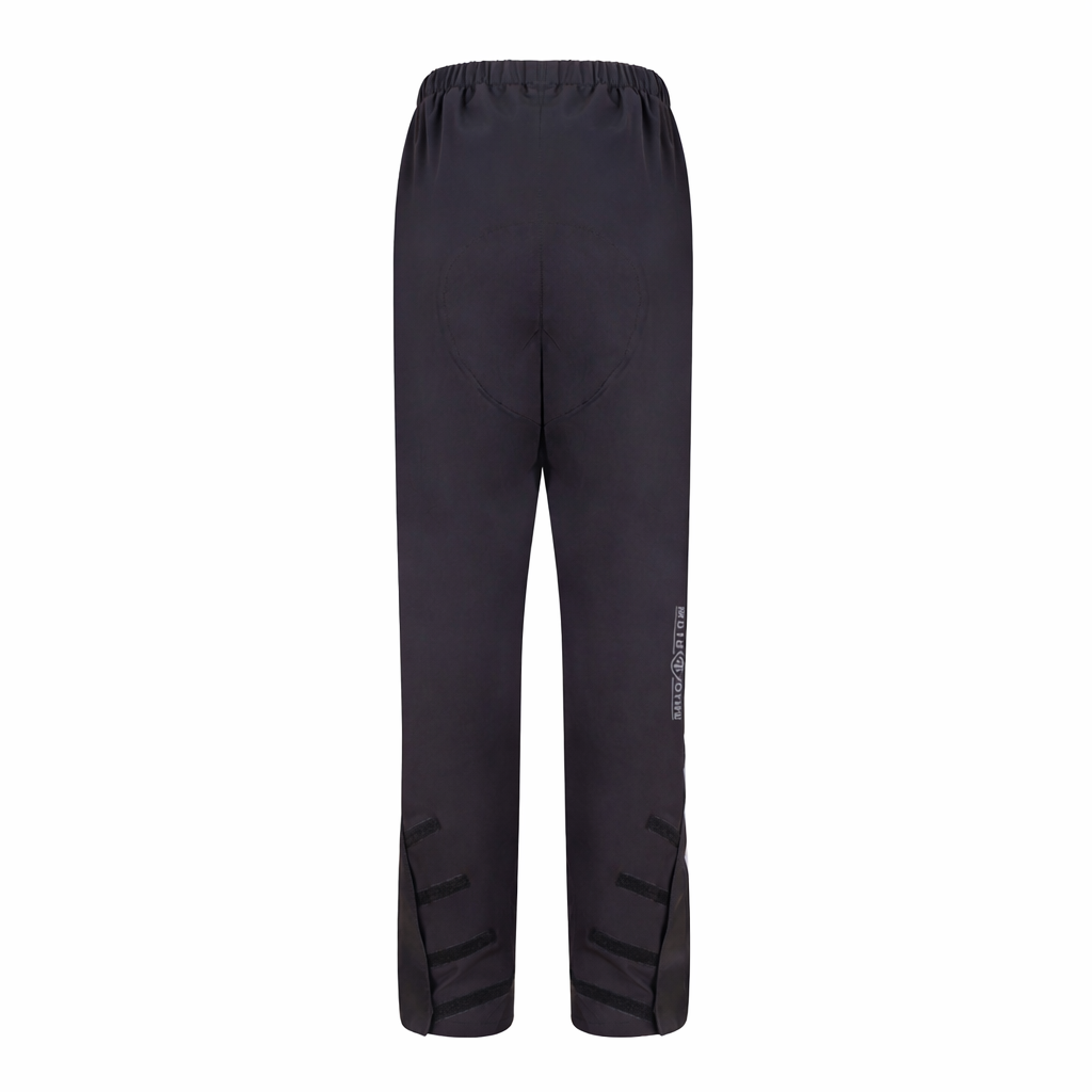 Black pants with a brand logo on a white background