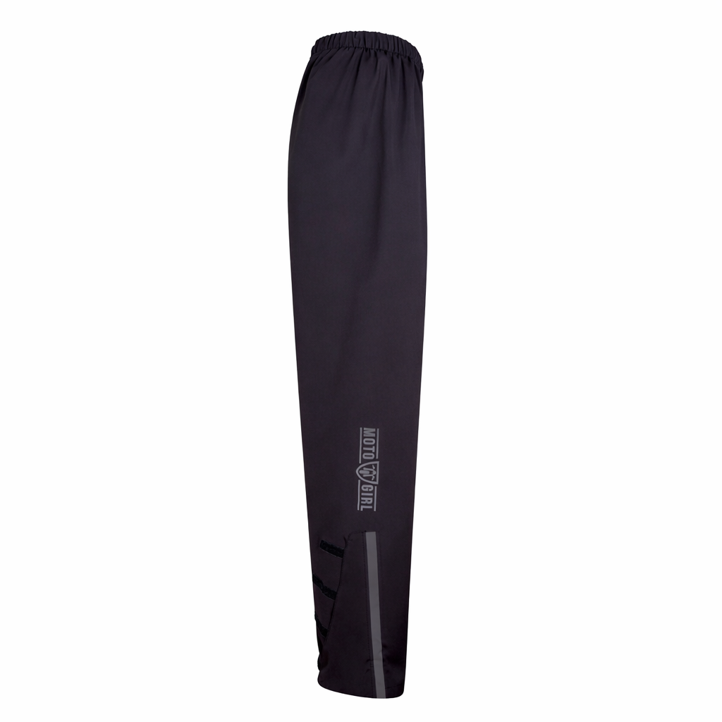 Black pants with a brand logo on a white background