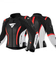 SHIMA MOTORCYCLE LEATHER JACKET IN BLACK FLUO, WHITE AND RED FLUO