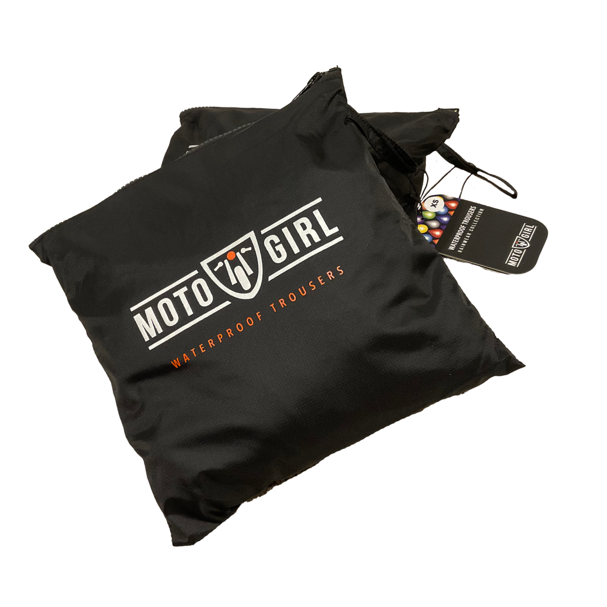 Black bag with 'Moto Girl' branding on a white background