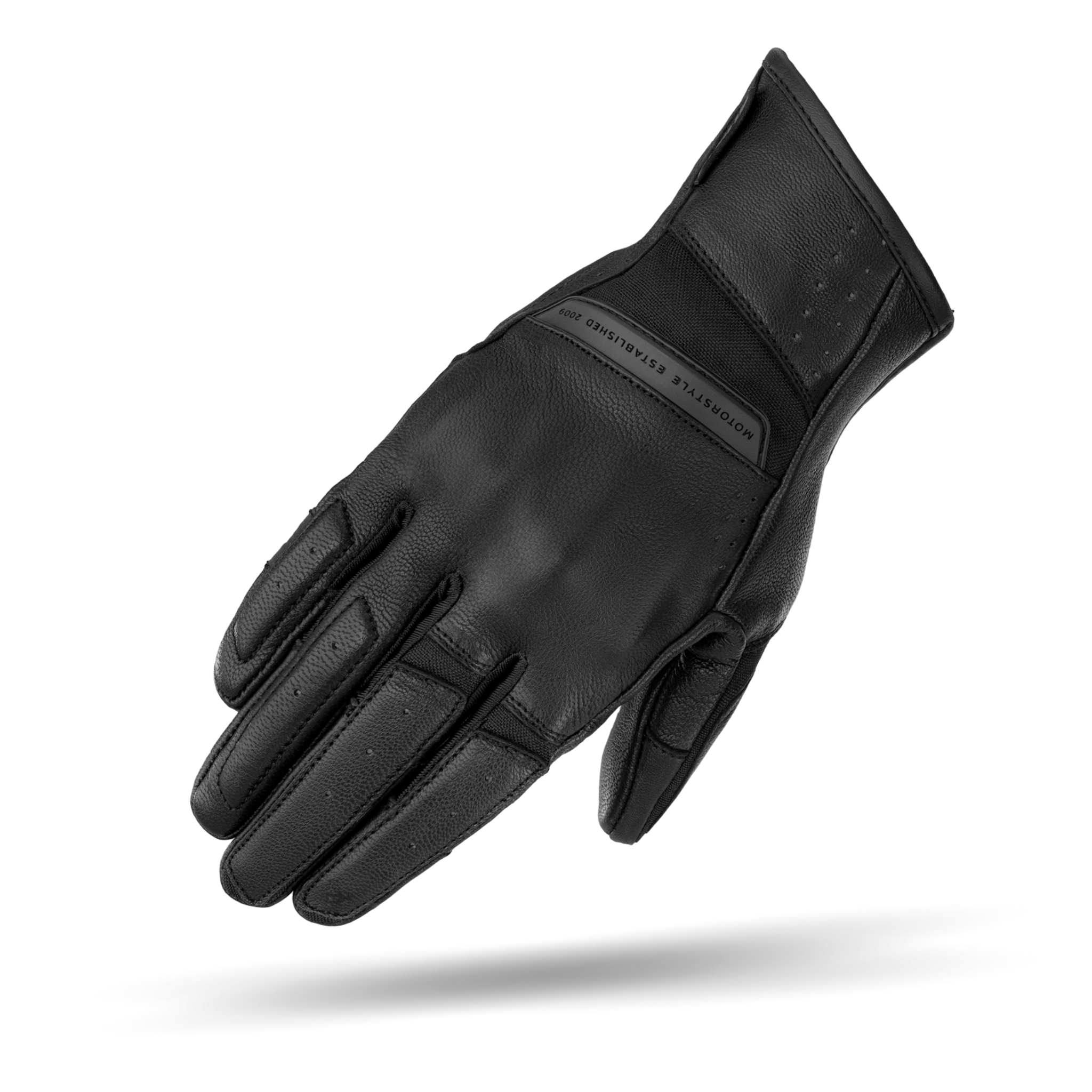 a black leather women's motorcycle glove from Shima