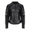 Black leather women's motorcycle jacket with reflectors on the sleeves from Moto Girl 