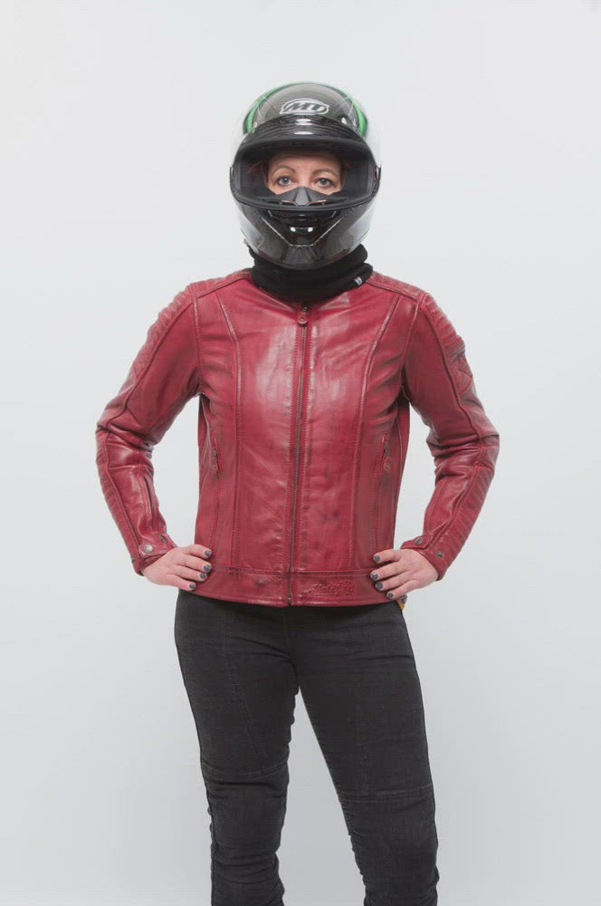 Red Valerie motorcycle leather jacket from Moto Girl