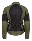 The back of Women's motorcycle summer mesh jacket in black and green from Moto Girl