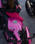 Fury Blossom Rosa Motorrad-Jeggings für Damen
